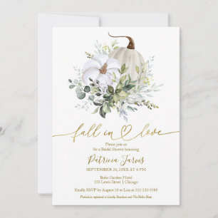 Fall In Love Greenery Pumpkin Fall Bridal Shower Invitation
