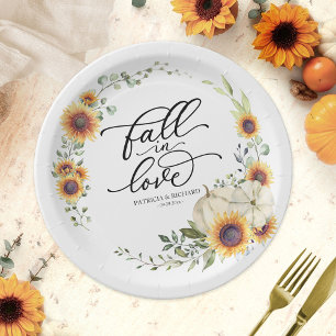 Fall In Love Greenery Pumpkin Paper Plate