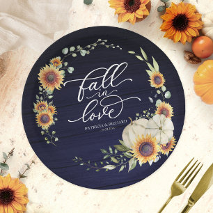 Fall In Love Greenery Pumpkin Paper Plate