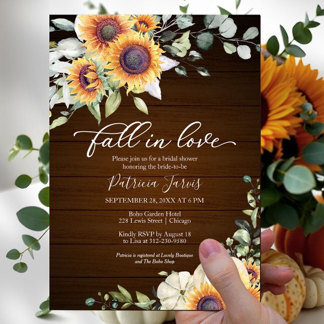 Fall In Love Greenery Sunflowers Bridal Shower Invitation (Creator Uploaded)