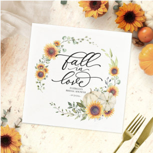 Fall In Love Greenery Sunflowers Bridal Shower Napkin