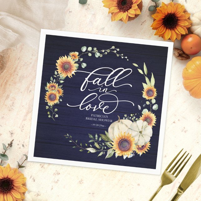 Fall In Love Greenery Sunflowers Bridal Shower Napkin (Creator Uploaded)