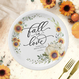 Fall In Love Greenery Sunflowers Bridal Shower Paper Plate