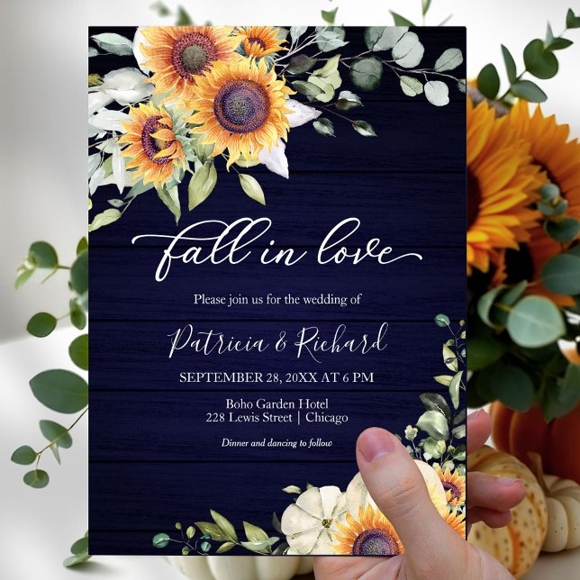 Fall In Love Greenery Sunflowers Wedding Invitation (Creator Uploaded)