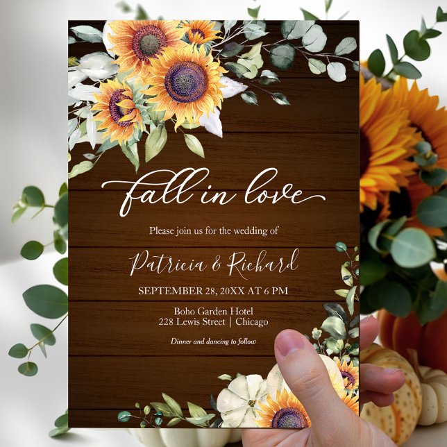 Fall In Love Greenery Sunflowers Wedding Invitation (Creator Uploaded)