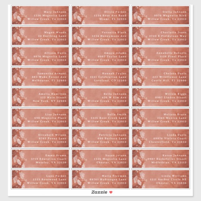 Fall in Love Guest Address Labels in Terracotta (Sheet)