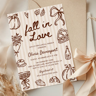 Fall in Love Hand Drawn Doodle Cosy Bridal Shower Invitation