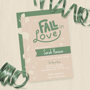 Fall in love - heart and leaves monotone invitation