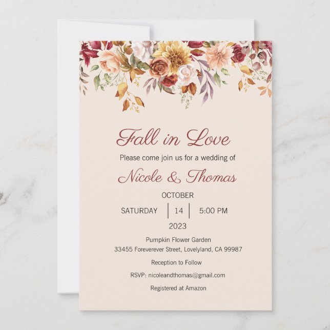 Fall in Love Invitation, Bridal Shower, Wedding  Invitation (Front)