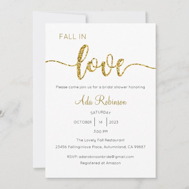 Fall in Love Invitation, Bridal Shower, Wedding Invitation (Front)