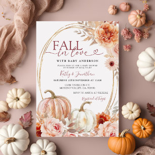 Fall in Love Ivory Beige Pumpkin Baby Shower Invitation