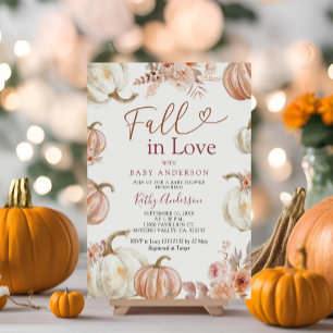 Fall in Love Ivory Beige Pumpkin Baby Shower Invitation