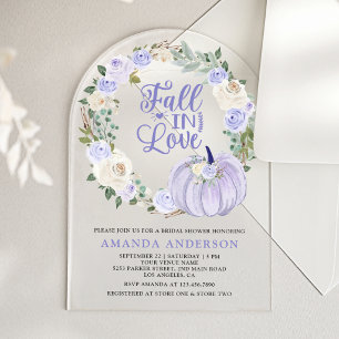 Fall in Love Lavender Roses Pumpkin Bridal Shower Acrylic Invitations