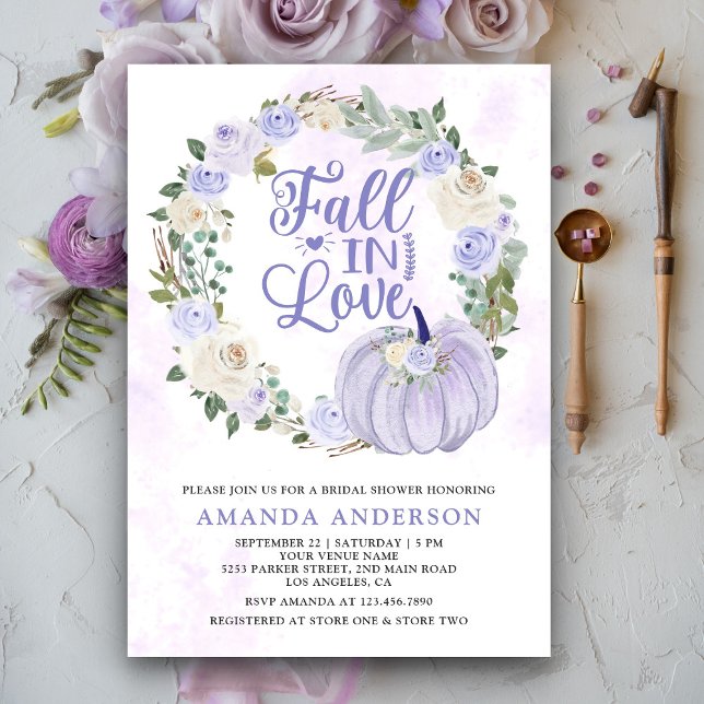 Fall in Love Lavender Roses Pumpkin Bridal Shower Invitation (Creator Uploaded)