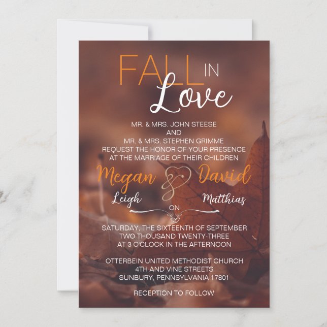 Fall In Love Leaves Wedding Invitation (Front)