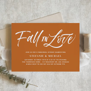 Fall In Love Lettering Orange Rehearsal Dinner Invitation