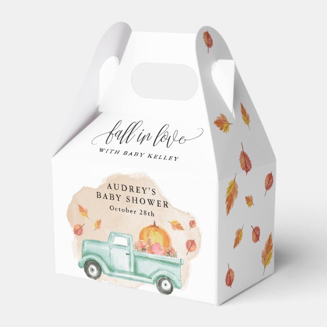 Fall in Love Little Pumpkin Farm Truck Baby Shower Favour Box (Front Side)