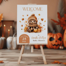 Fall In Love Little Teddy Bear Pumpkin Welcome