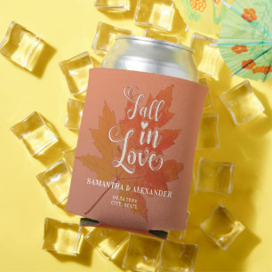 Fall in Love Maple Leaf Terracotta Wedding Favour Can Cooler