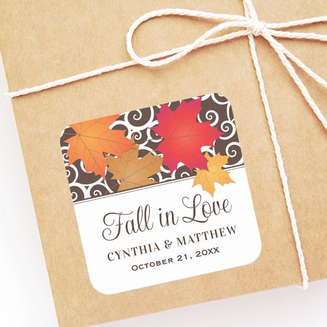 Fall in Love Maple Leaf Wedding Square Sticker (Creator Uploaded)