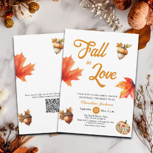 Fall in Love Maple Leaves Acorns Bridal Shower Invitation