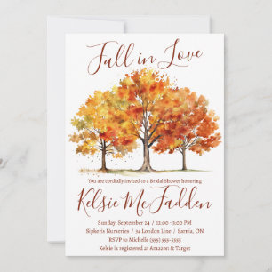 Fall in Love, Maple Trees, Autumn Bridal Shower Invitation