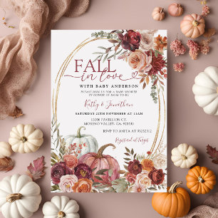 Fall in Love Marsala Pumpkin Floral Baby Shower Invitation