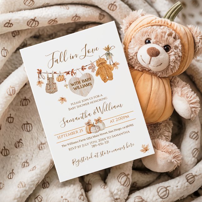 Fall in Love Minimal Modern Neutral Baby Shower Invitation (Creator Uploaded)