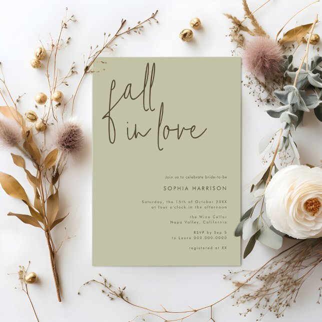 Fall in Love Minimalist Sage Bridal Shower Invitation (Creator Uploaded)