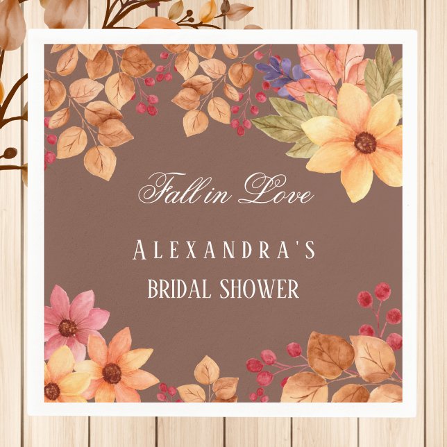 Fall in Love Mocha Autumn Bridal Shower Napkin (Creator Uploaded)