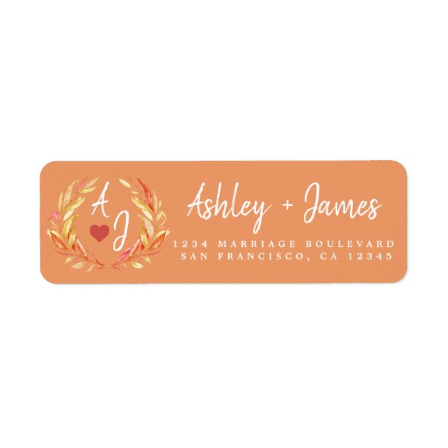 Fall in Love Monogram Wedding Return Address Label (Front)