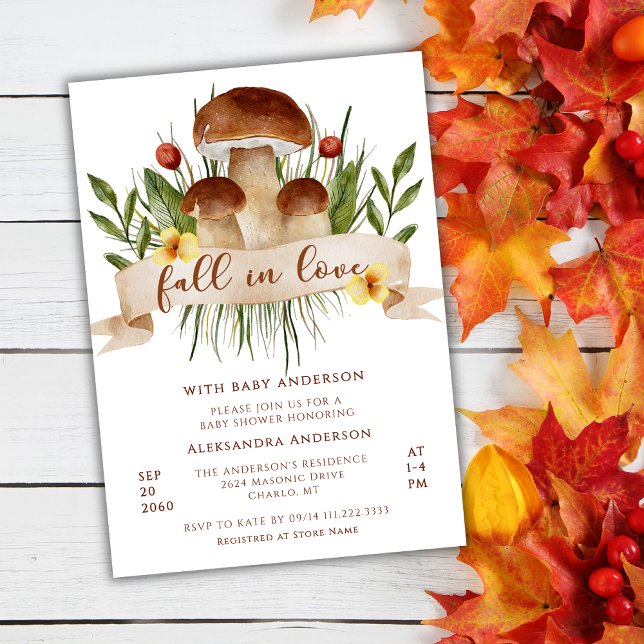 Fall In Love Mushroom Autumn Baby Shower  Invitation (Creator Uploaded)