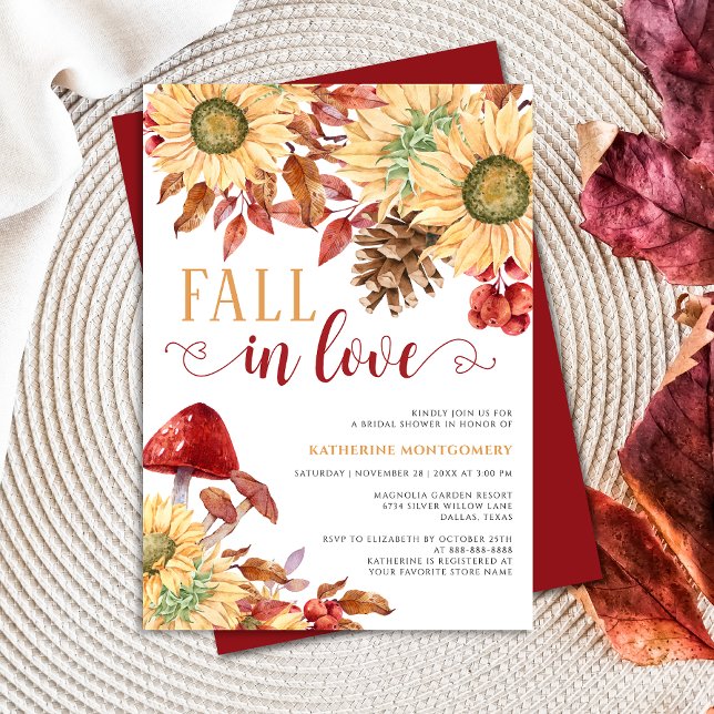Fall In Love Mushroom Sunflower Fall Bridal Shower Invitation (Creator Uploaded)