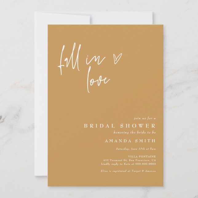 Fall In Love Mustard Minimalist Bridal Shower Invitation (Front)