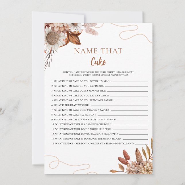 Fall in love | Name That Cake Bridal Shower Game (Front)