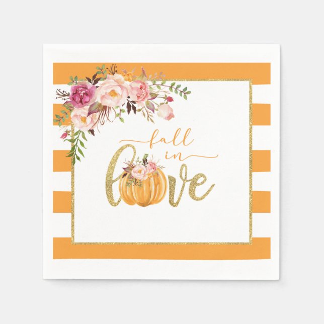 Fall in Love Napkin - Orange Stripes (Front)