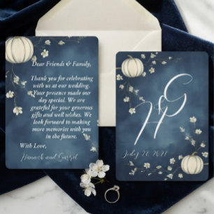 Fall in love Navy Blue Pumpkin Wedding thank you  Invitation