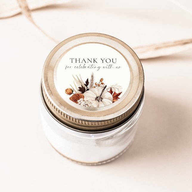 Fall in Love Neutral Pumpkin Classic Round Sticker (Creator Uploaded)