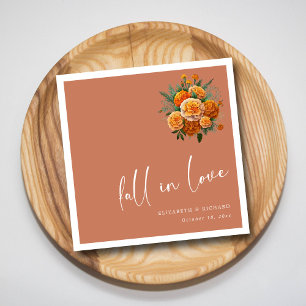 Fall in Love on Terracotta: Unique Script Wedding Napkin