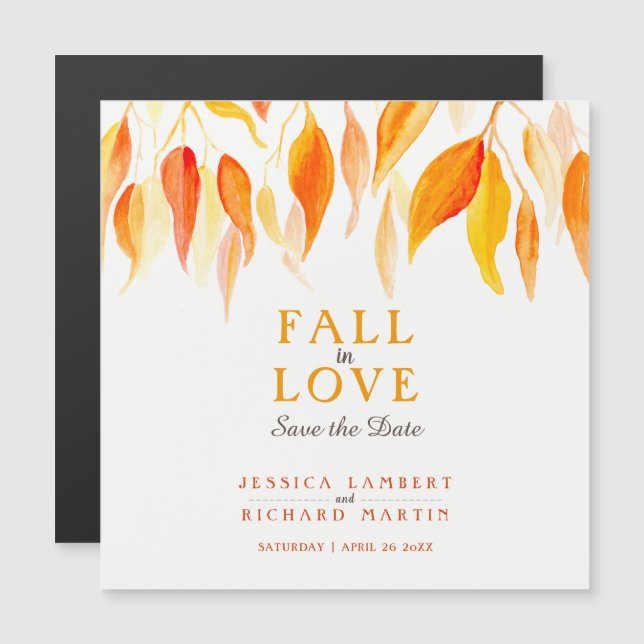 Fall in love orange leaves wedding save the date magnetic invitation (Front/Back)