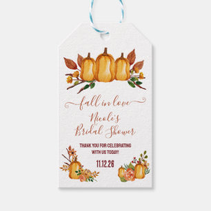 Fall in Love, Orange Pumpkin, Floral Bridal Shower Gift Tags