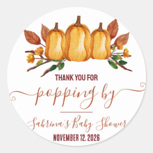 Fall in Love, Orange Pumpkin, Floral Thank You Classic Round Sticker
