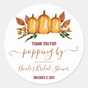 Fall in Love, Orange Pumpkin, Floral Thank You Classic Round Sticker