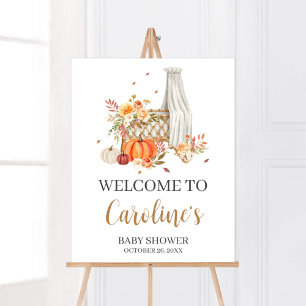 Fall In Love Orange Pumpkin Welcome Baby Shower Poster