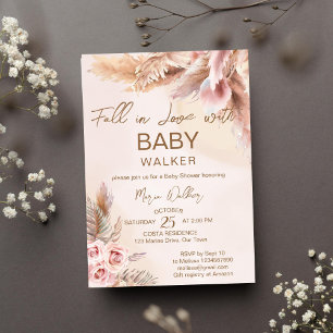 Fall in love pampas grass boho baby shower invitation