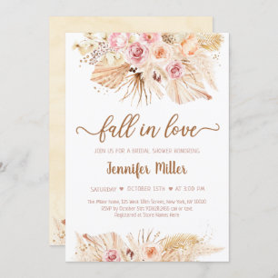 Fall In Love Pampas Grass Boho Bridal Shower Invitation