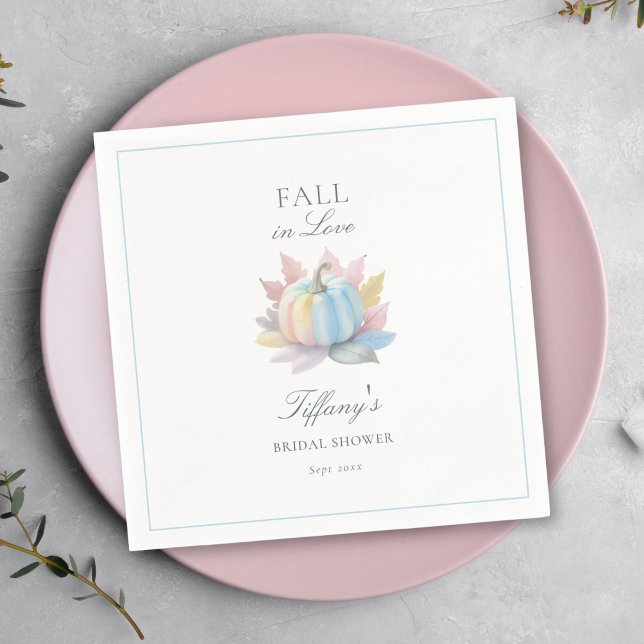 Fall in Love Pastel Blue Pumpkin Bridal Shower Napkin (Creator Uploaded)