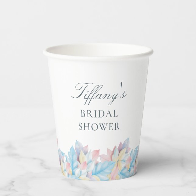 Fall in Love Pastel Blue Pumpkin Bridal Shower Paper Cups (Back)