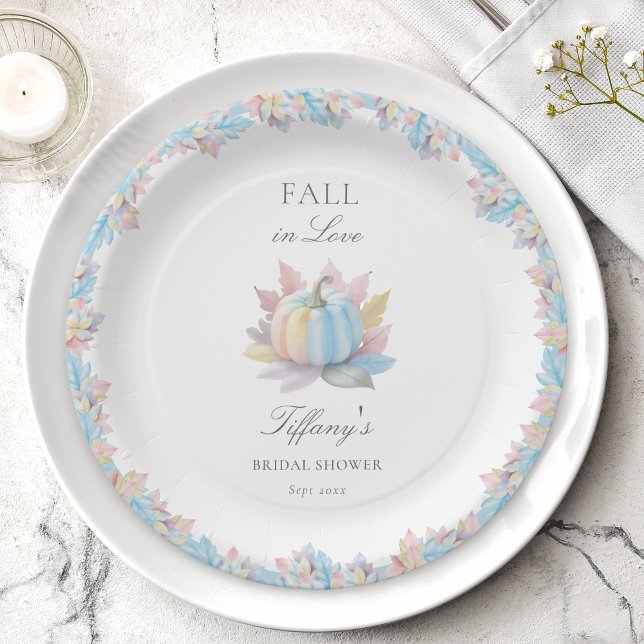 Fall in Love Pastel Blue Pumpkin Bridal Shower Paper Plate (Creator Uploaded)