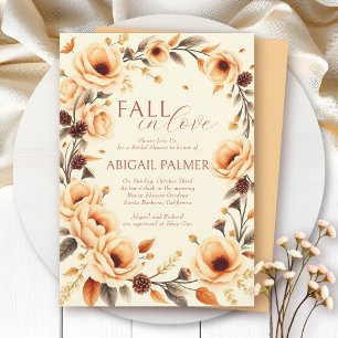 Fall in love peach floral border bridal shower invitation